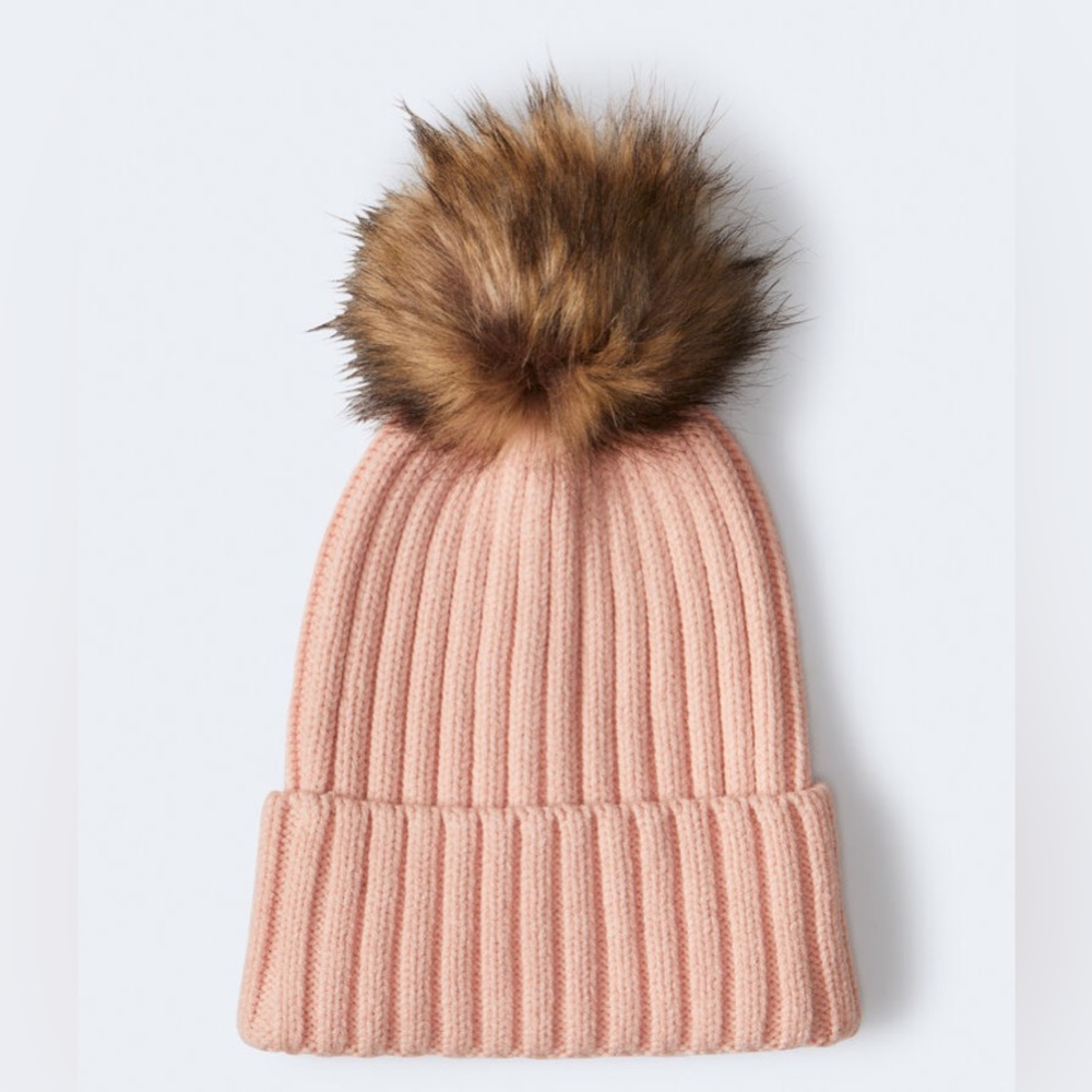 COPY - Aeropostale Women's Ribbed Faux Fur Pom Beanie - One Size / Light pink